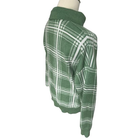 Max Studio Plaid Boxy Sweater Sage Green Cottagecore Autumn Grandpacore Western - Picture 5 of 12